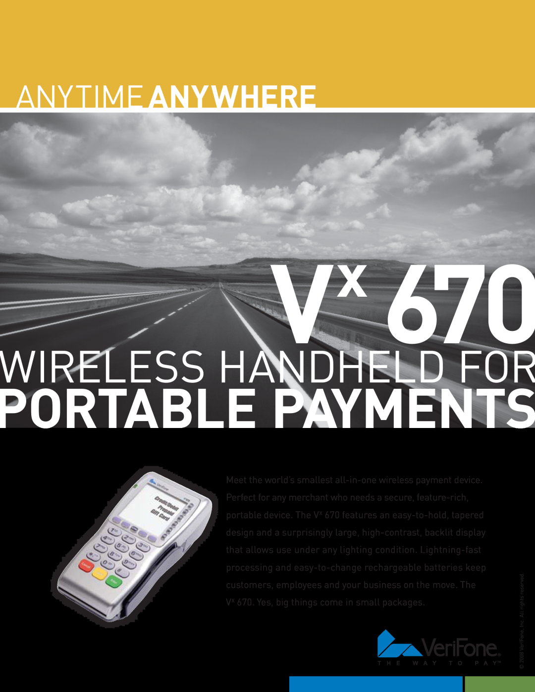 VeriFone Vx 670 manual portable payments, wireless handheld for, Anytime Anywhere 